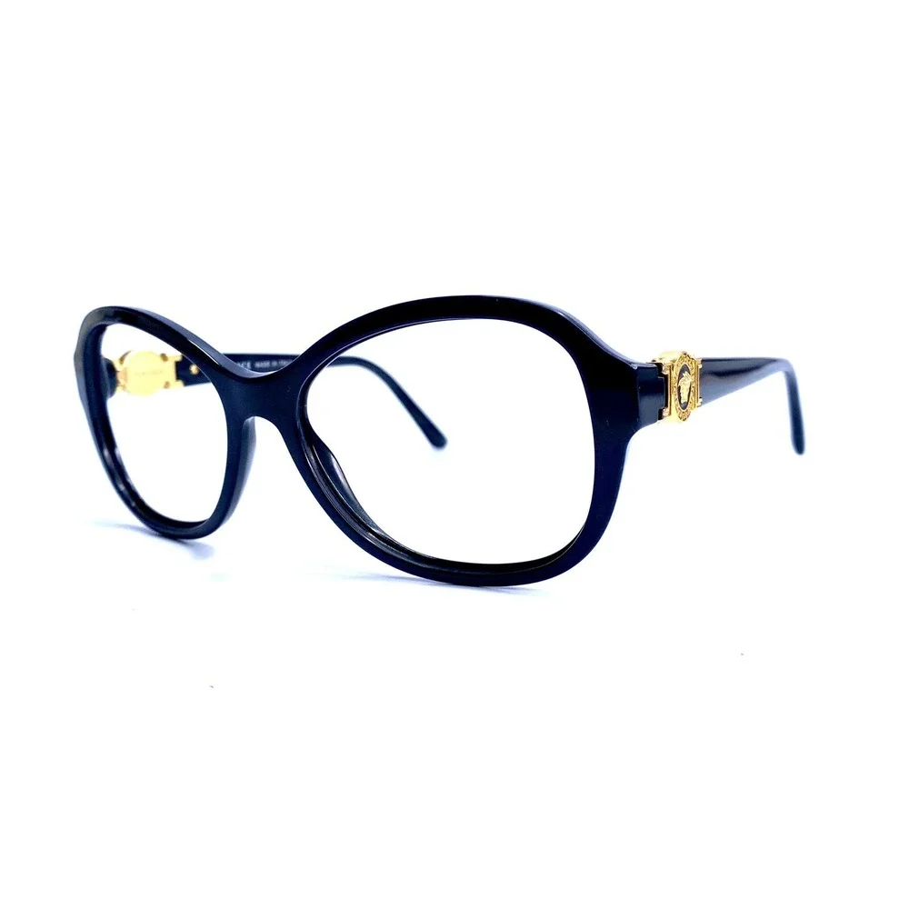 Versace Black Oval Eyeglasses Gold Medusa Temple Italy MOD 4262 GB1/11 55 17 140